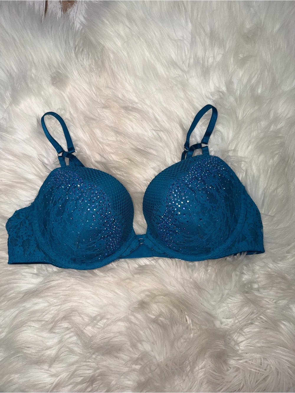 Victoria's Secret VERY SEXY Teal Rhinestone Jeweled Push-Up Bra 36C NWT